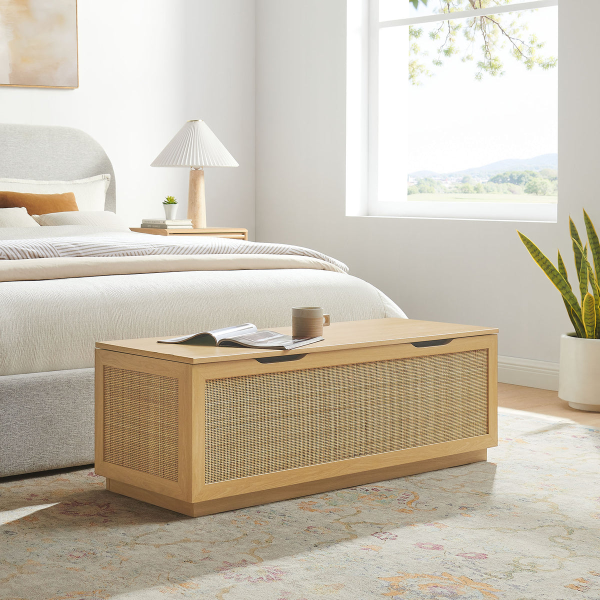 Soma 47" Rattan Storage Bench - Oak