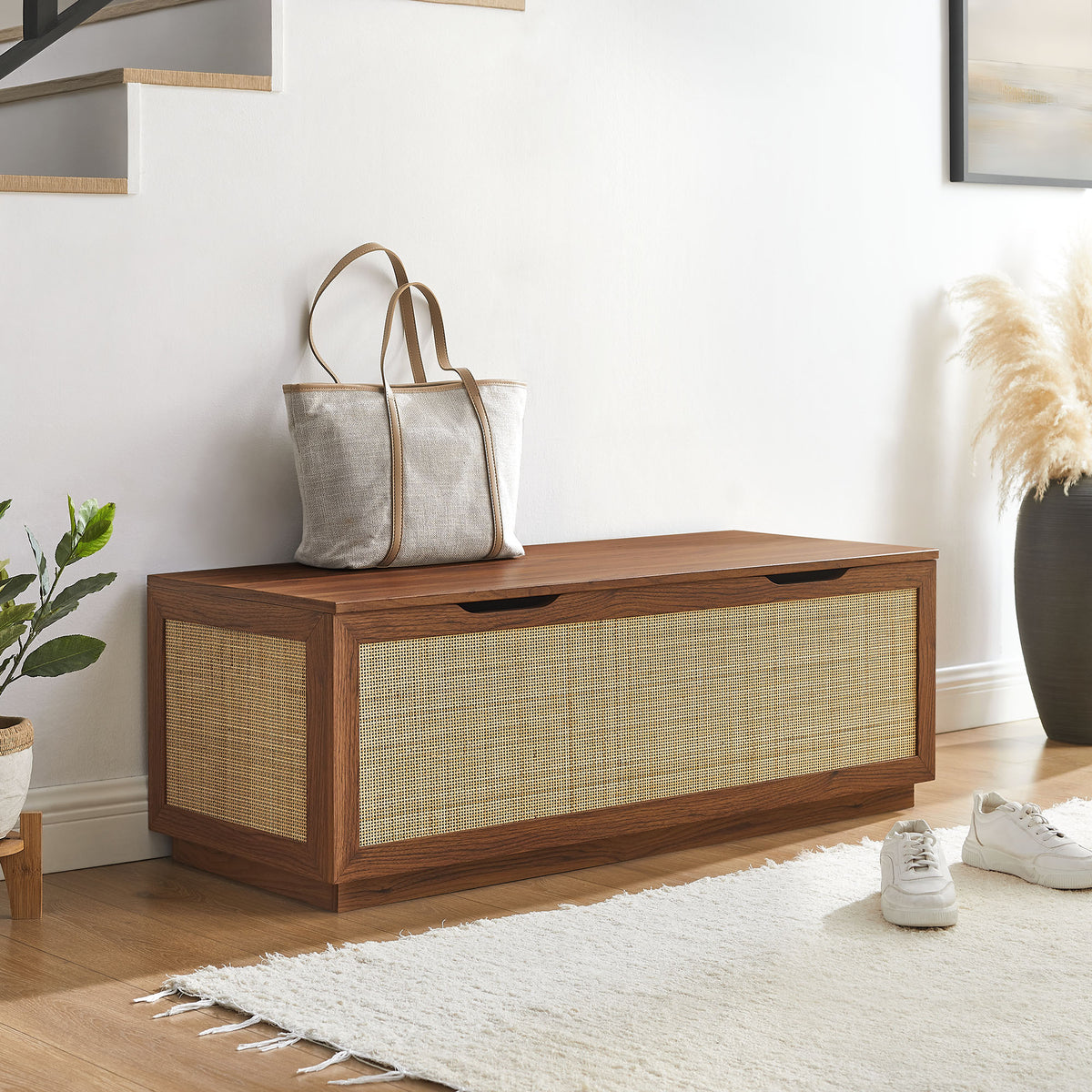 Soma 47" Rattan Storage Bench - Walnut
