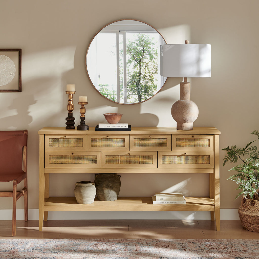 Soma 62 Inch Rattan Console Table - Oak