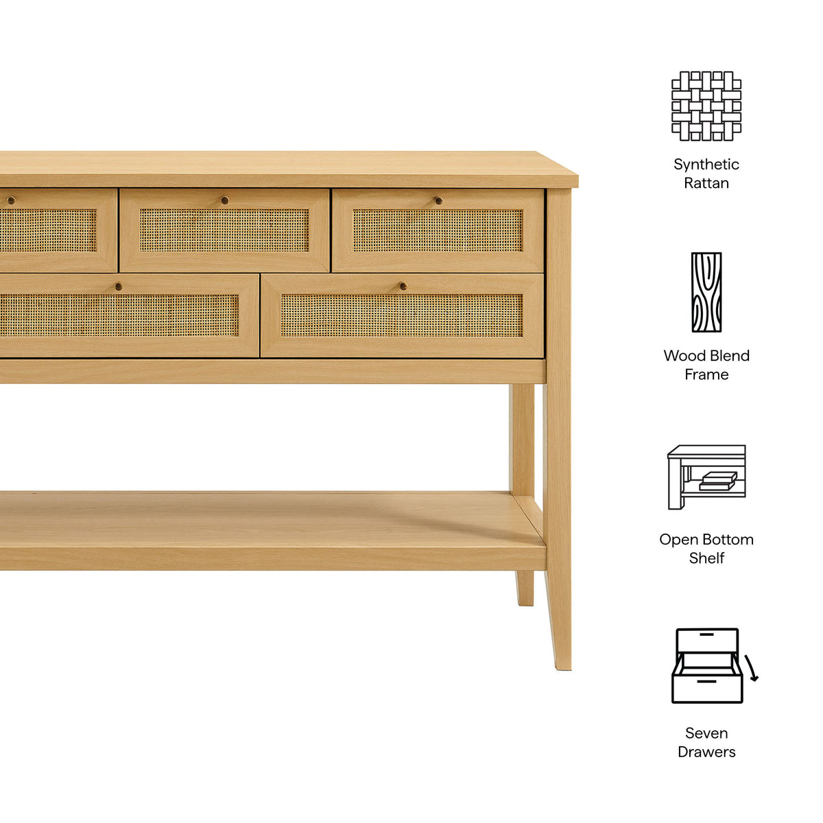 Soma 62 Inch Rattan Console Table - Oak