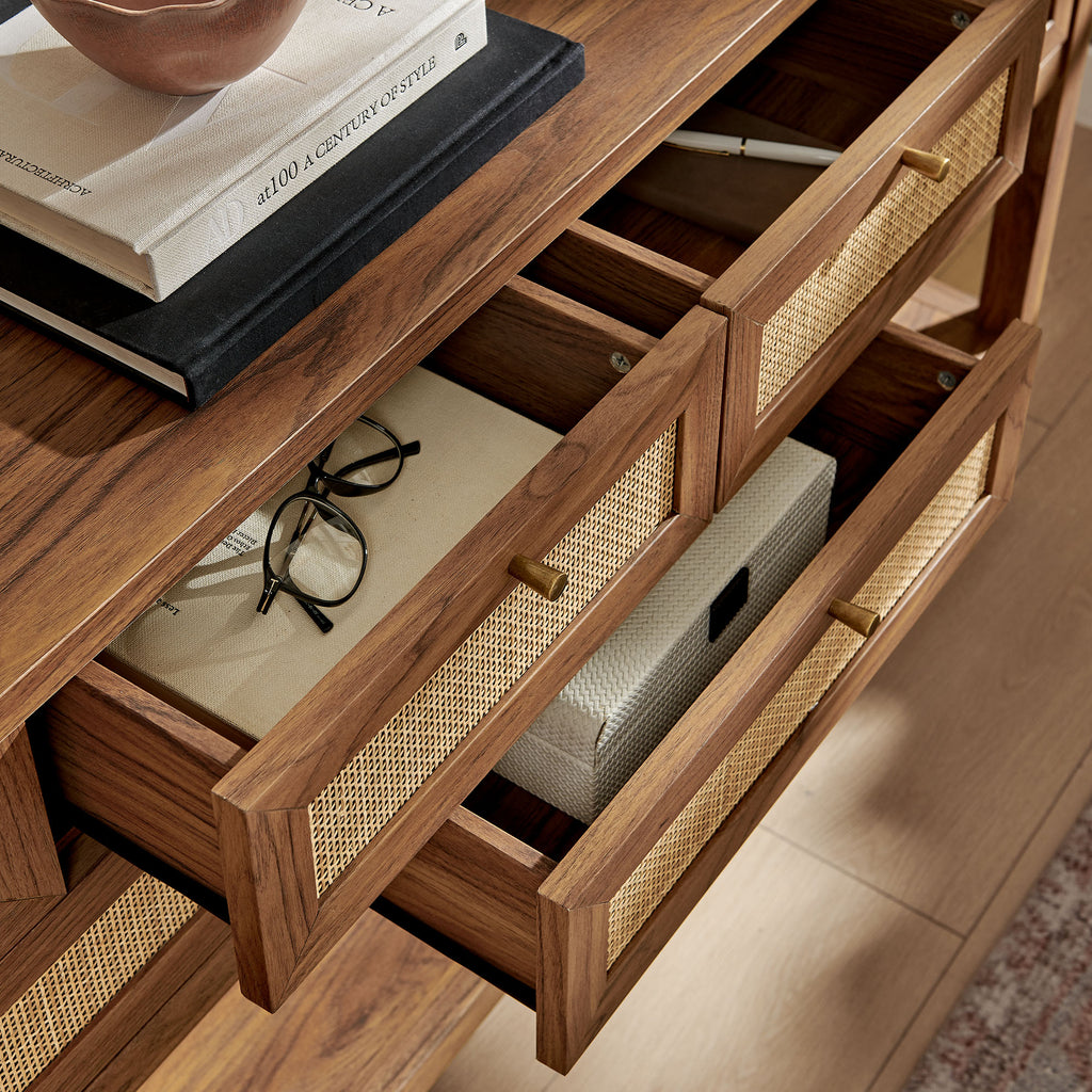Soma 62 Inch Rattan Console Table - Walnut