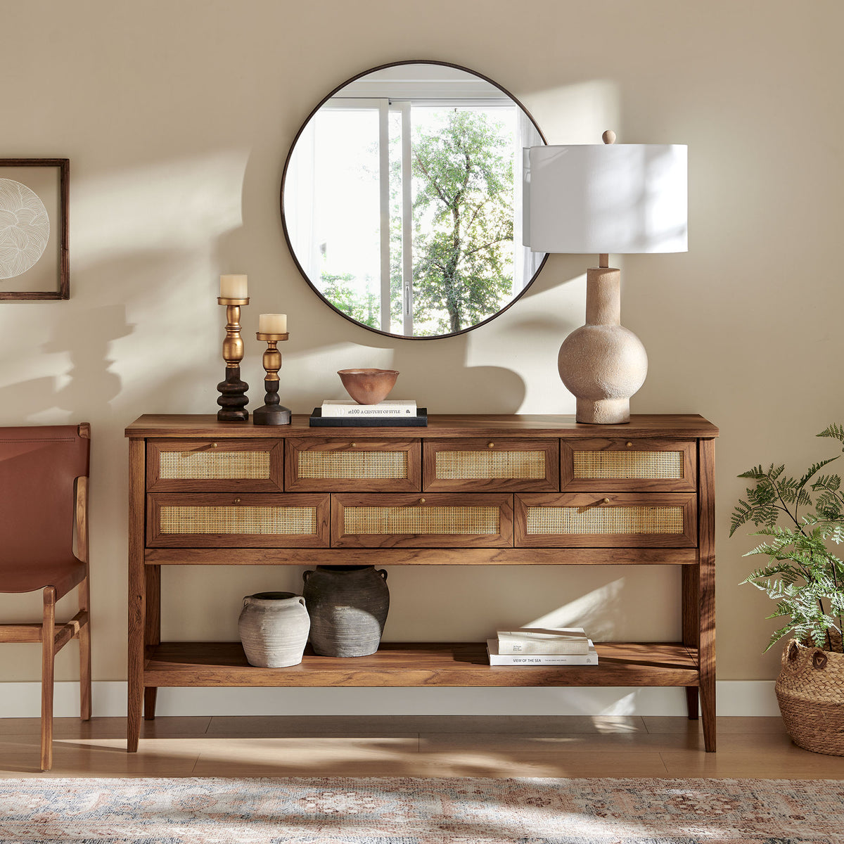 Soma 62 Inch Rattan Console Table - Walnut