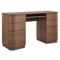 Mirae 55" 6-Drawer Curved Office Desk - Brushed Brown Oak