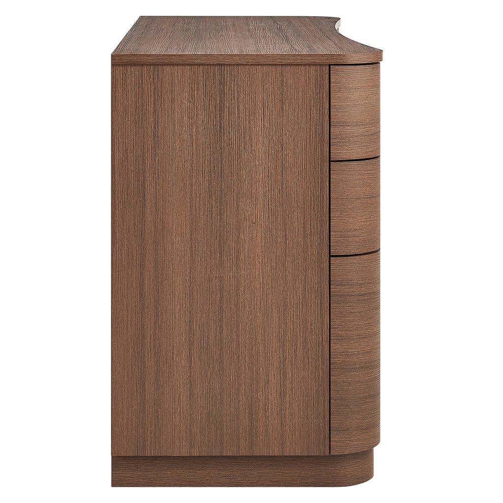 Mirae 55" 6-Drawer Curved Office Desk - Brushed Brown Oak