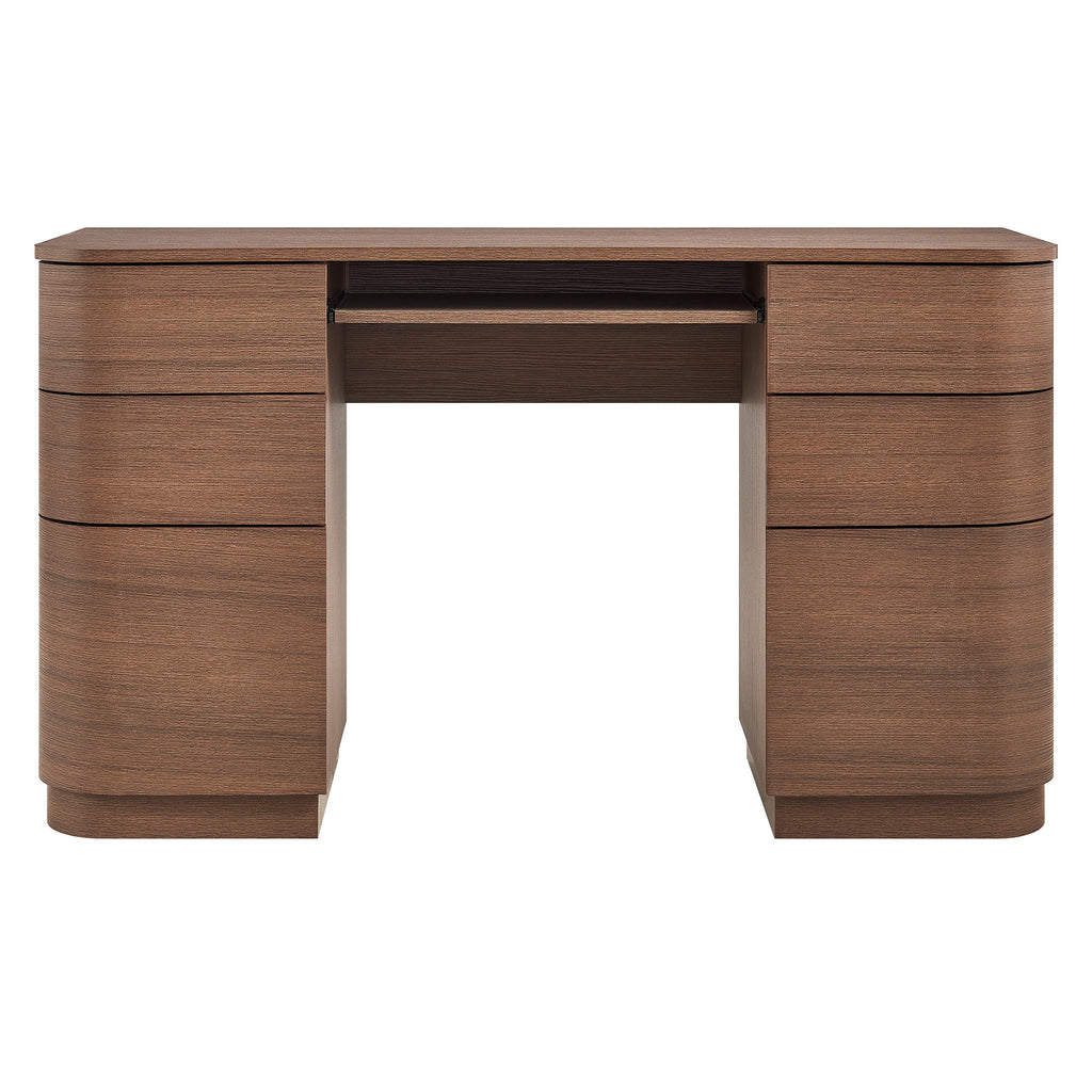 Mirae 55" 6-Drawer Curved Office Desk - Brushed Brown Oak