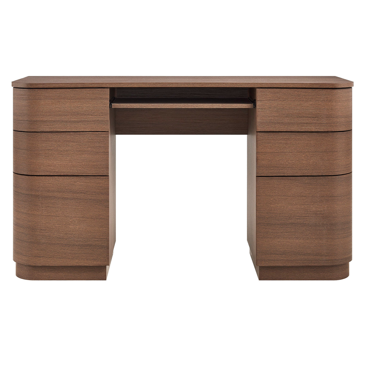 Mirae 55" 6-Drawer Curved Office Desk - Brushed Brown Oak