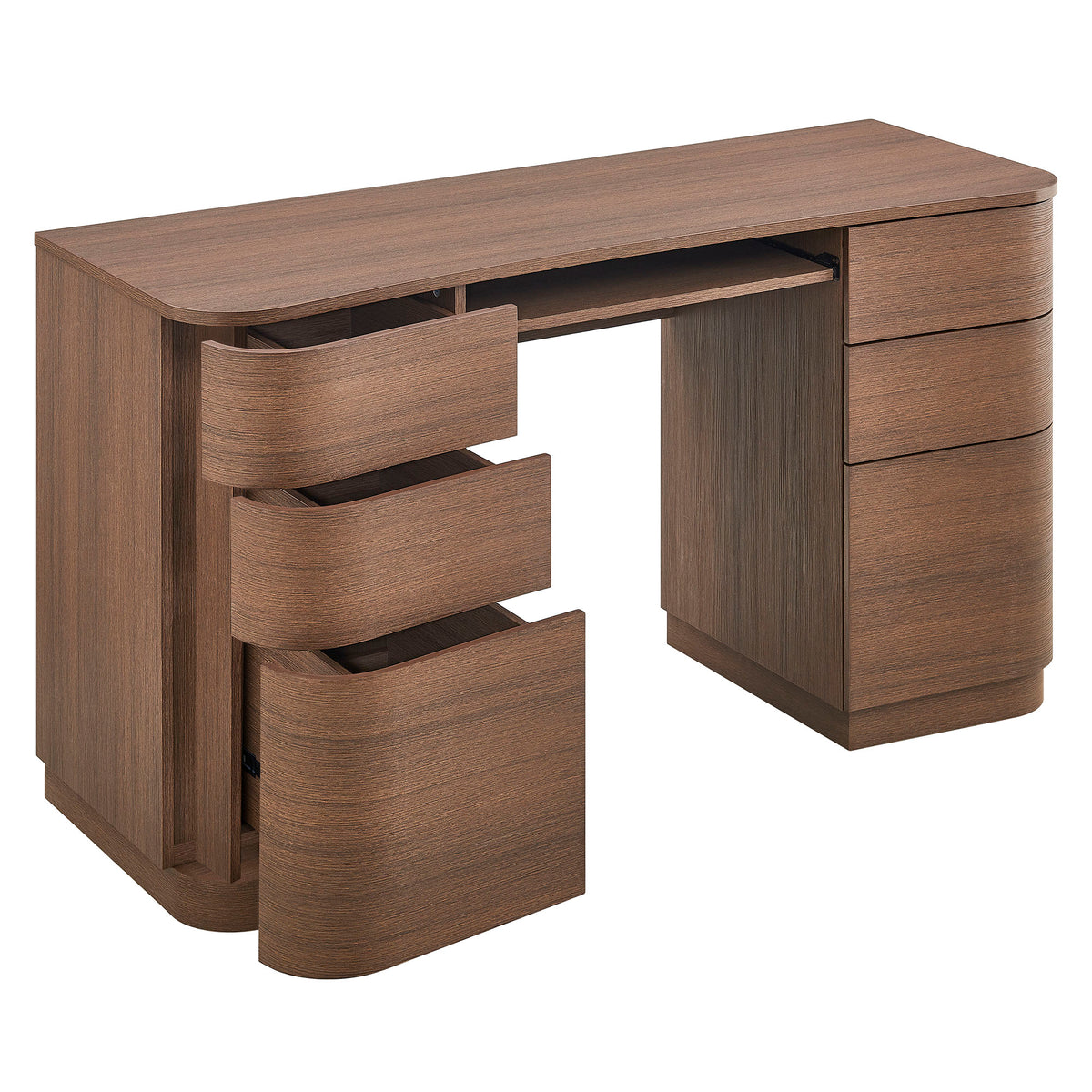 Mirae 55" 6-Drawer Curved Office Desk - Brushed Brown Oak