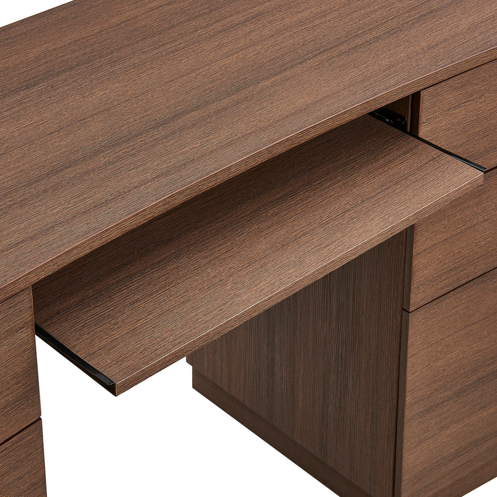 Mirae 55" 6-Drawer Curved Office Desk - Brushed Brown Oak