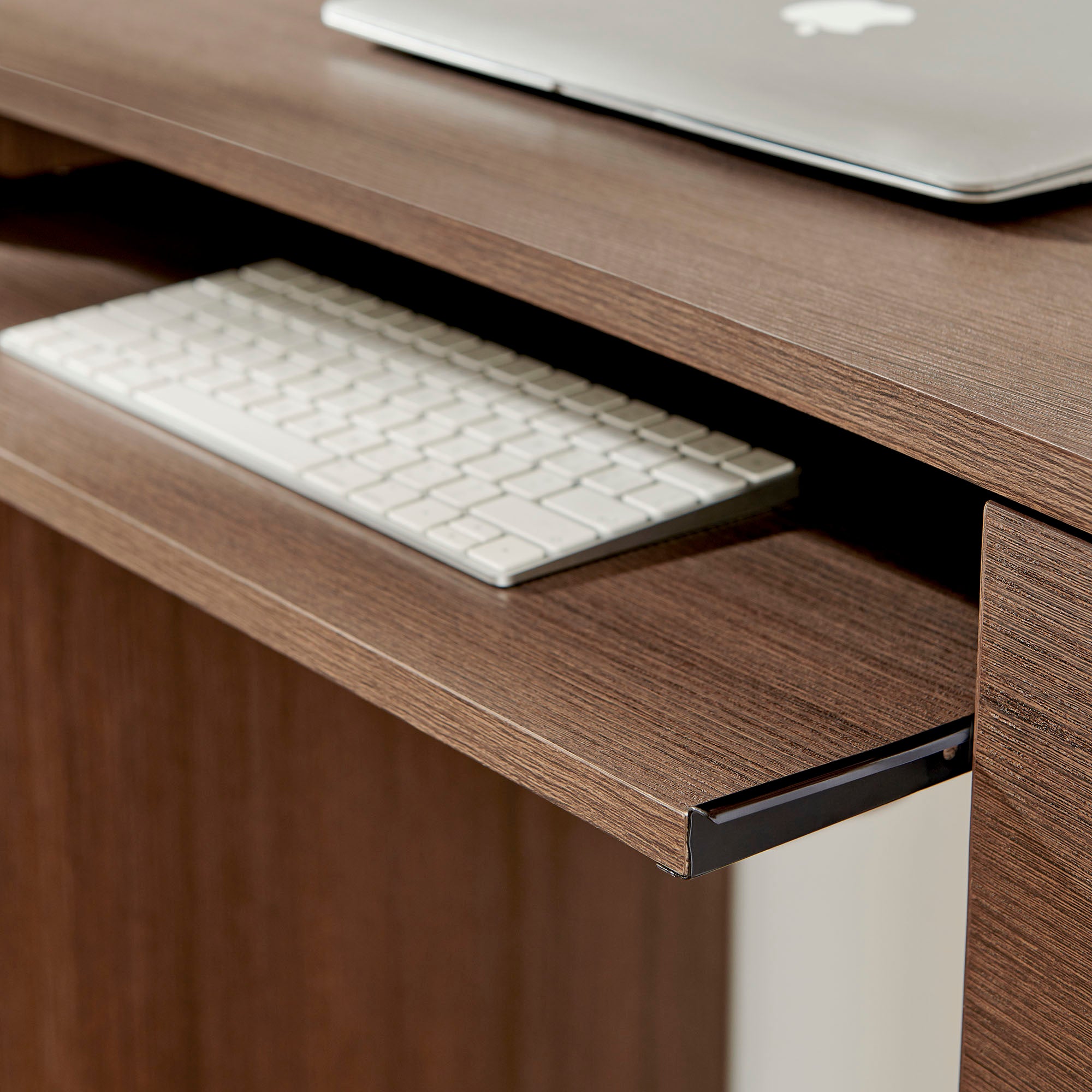 Mirae 55" 6-Drawer Curved Office Desk - Brushed Brown Oak