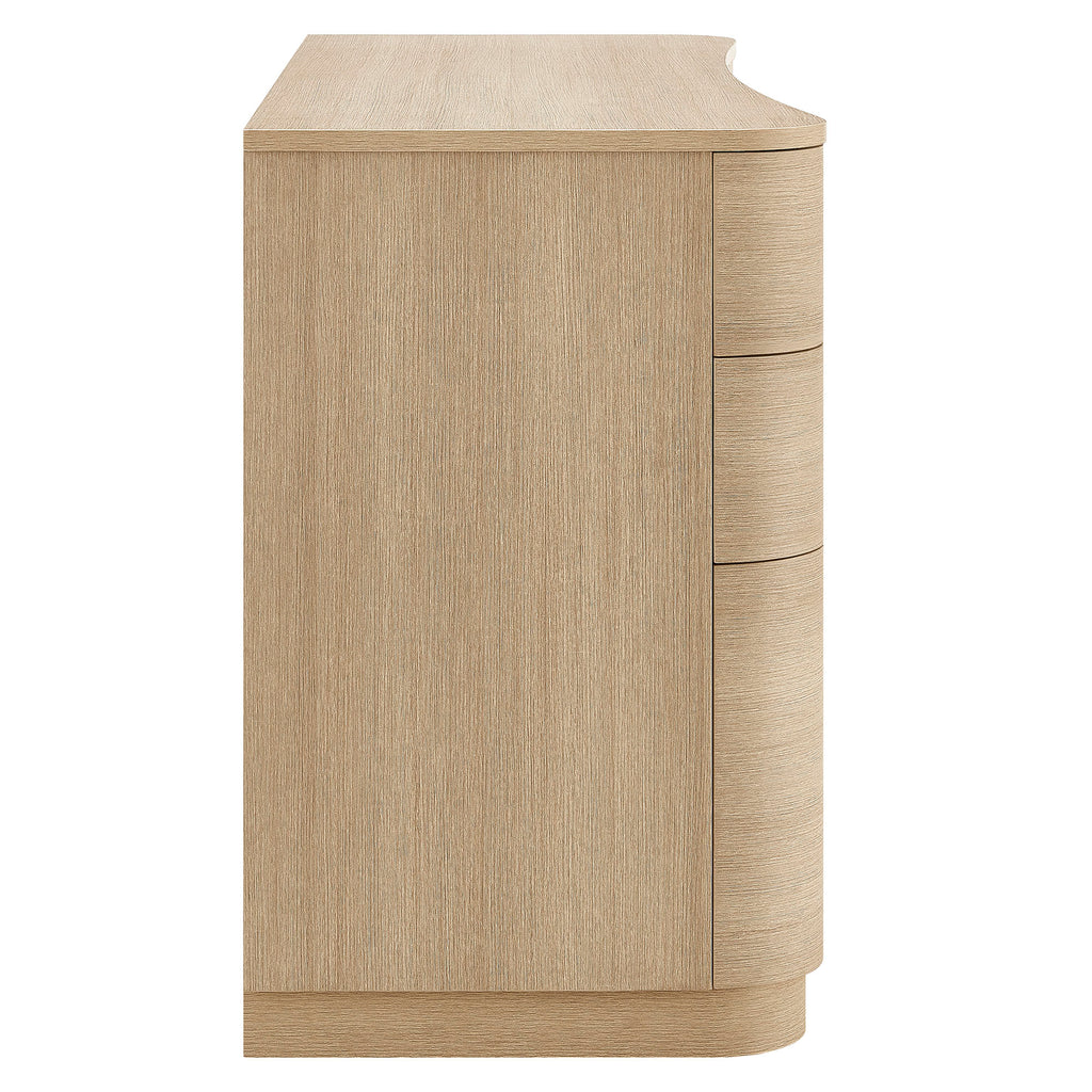 Mirae 55" 6-Drawer Curved Office Desk - Brushed Light Oak