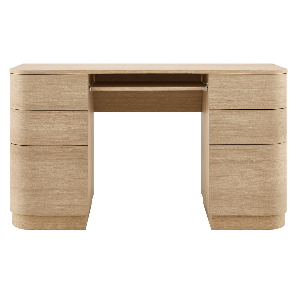 Mirae 55" 6-Drawer Curved Office Desk - Brushed Light Oak