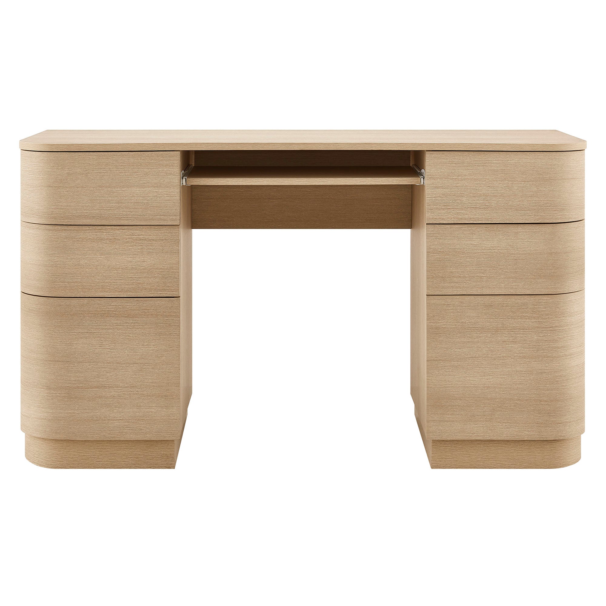 Mirae 55" 6-Drawer Curved Office Desk - Brushed Light Oak