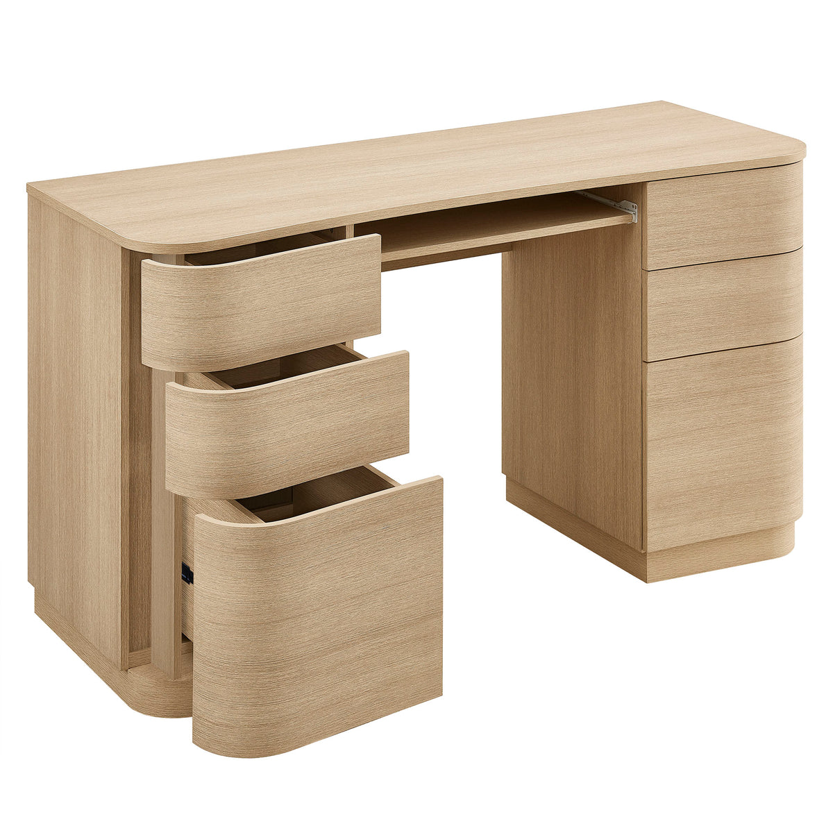 Mirae 55" 6-Drawer Curved Office Desk - Brushed Light Oak