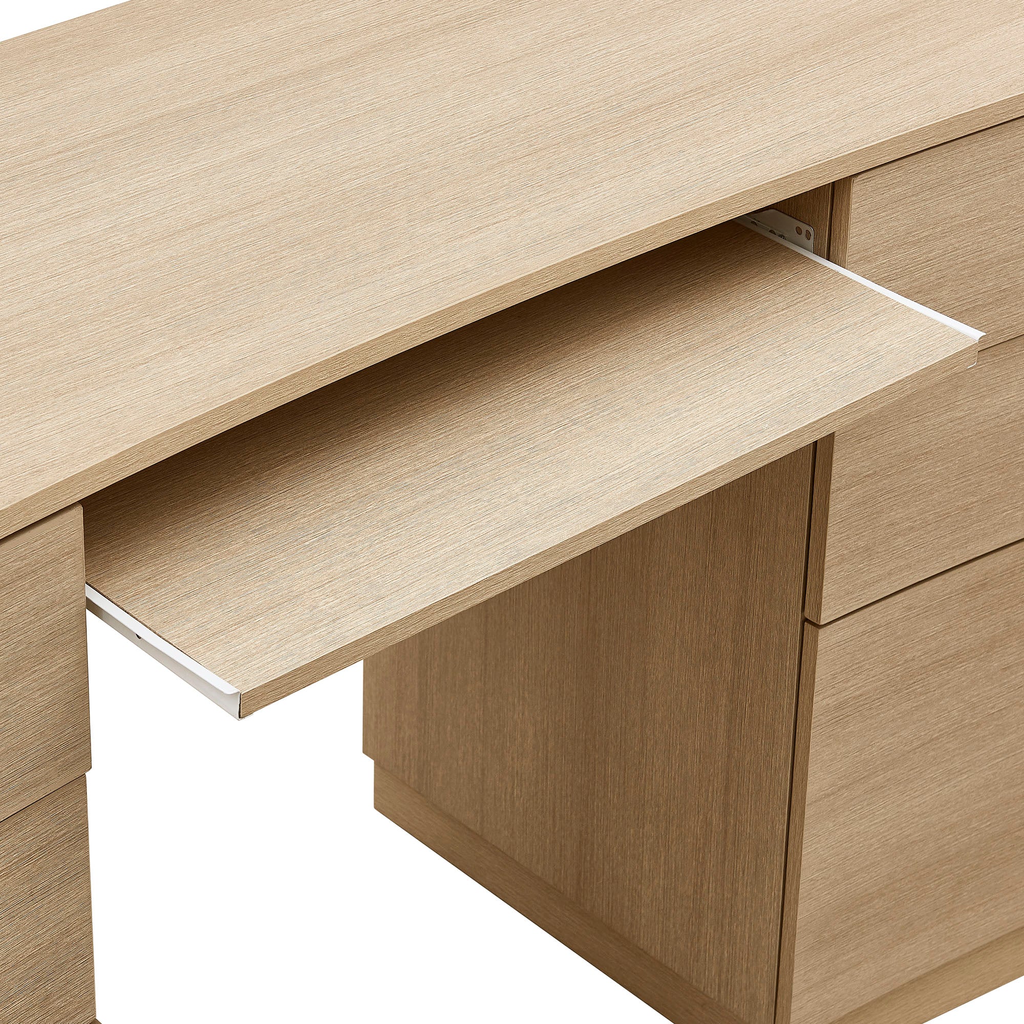 Mirae 55" 6-Drawer Curved Office Desk - Brushed Light Oak