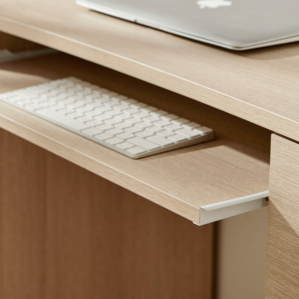 Mirae 55" 6-Drawer Curved Office Desk - Brushed Light Oak