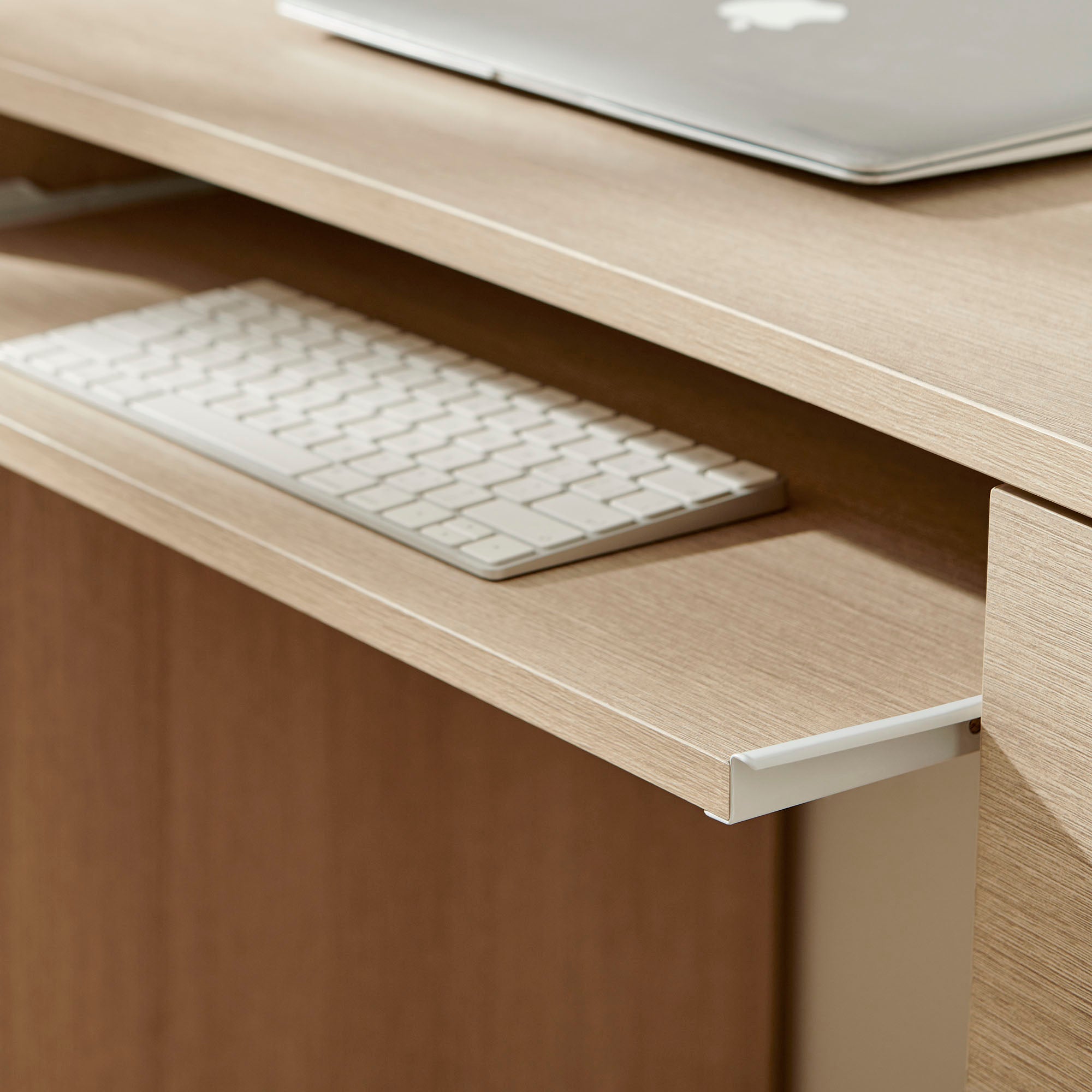 Mirae 55" 6-Drawer Curved Office Desk - Brushed Light Oak