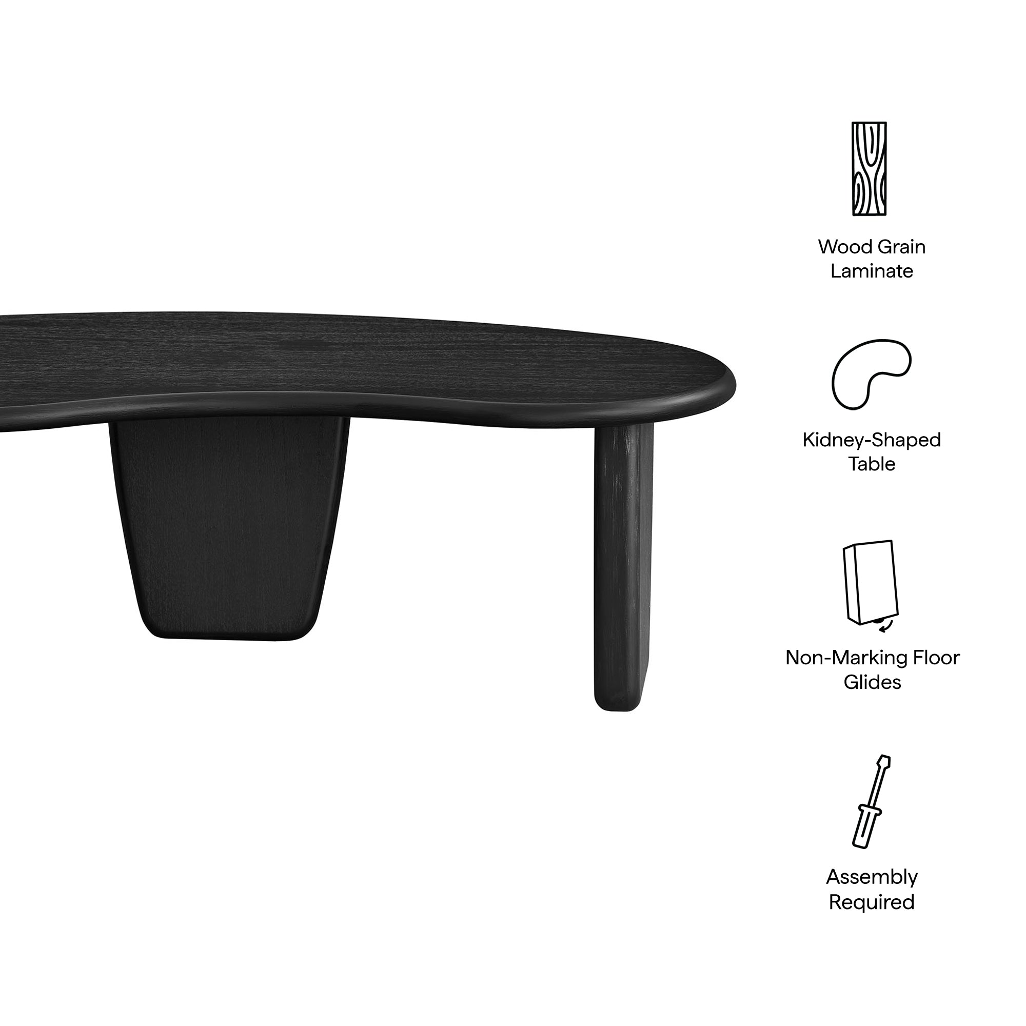 Vetra Kidney-Shaped Free Coffee Table - Black