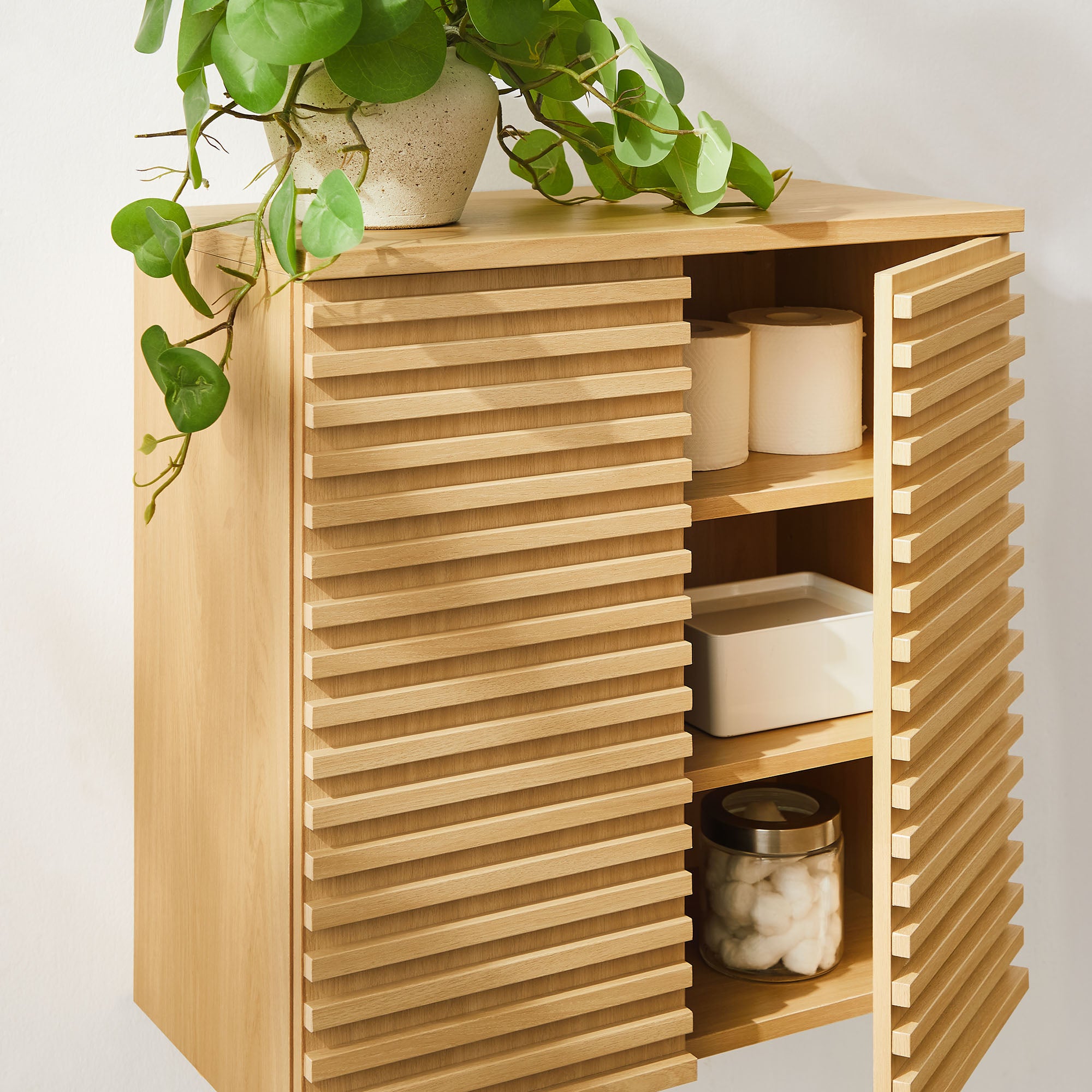Render Wall Mounted Bathroom Cabinet - Oak