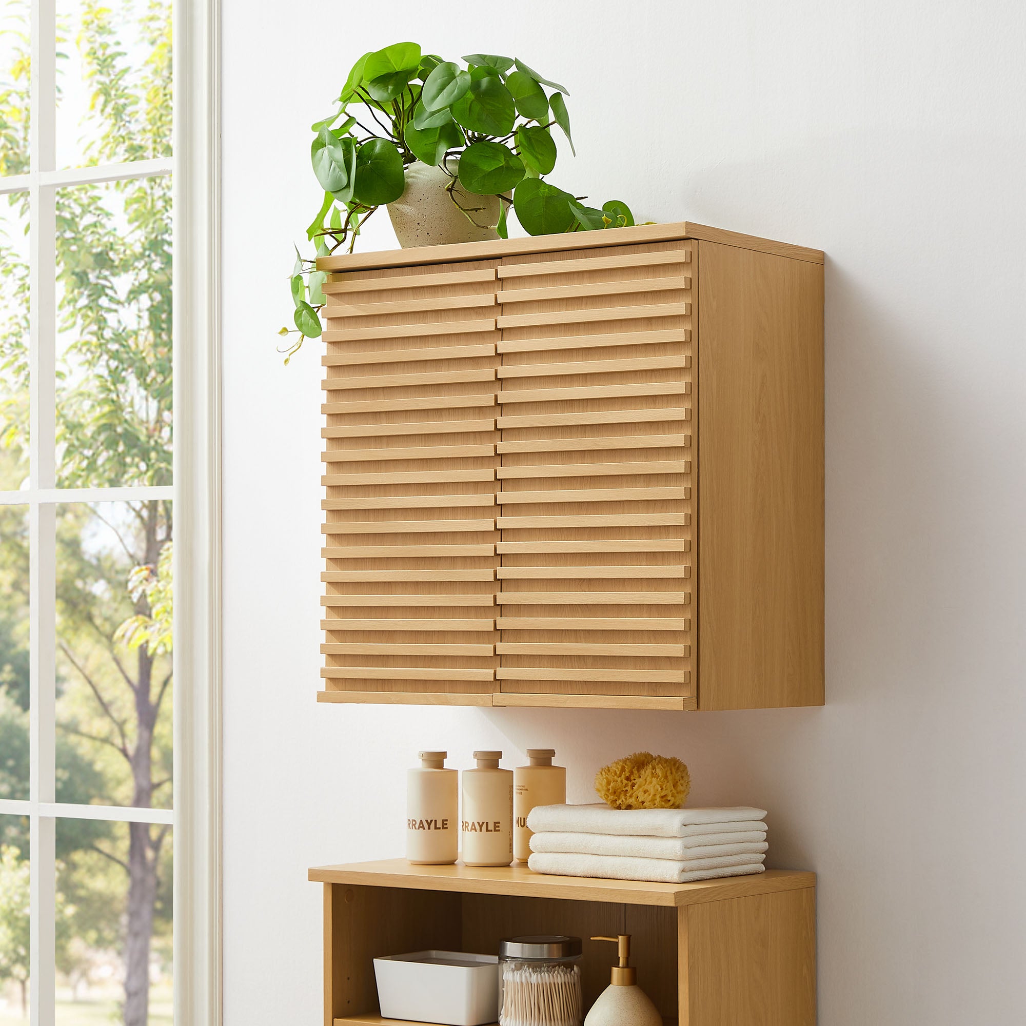 Render Wall Mounted Bathroom Cabinet - Oak
