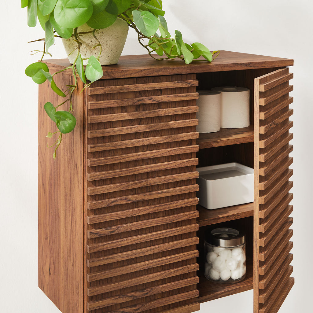 Render Wall Mounted Bathroom Cabinet - Walnut