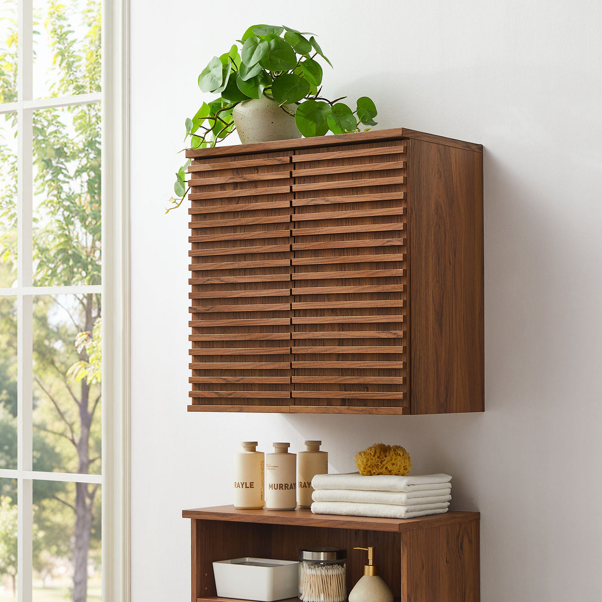 Render Wall Mounted Bathroom Cabinet - Walnut