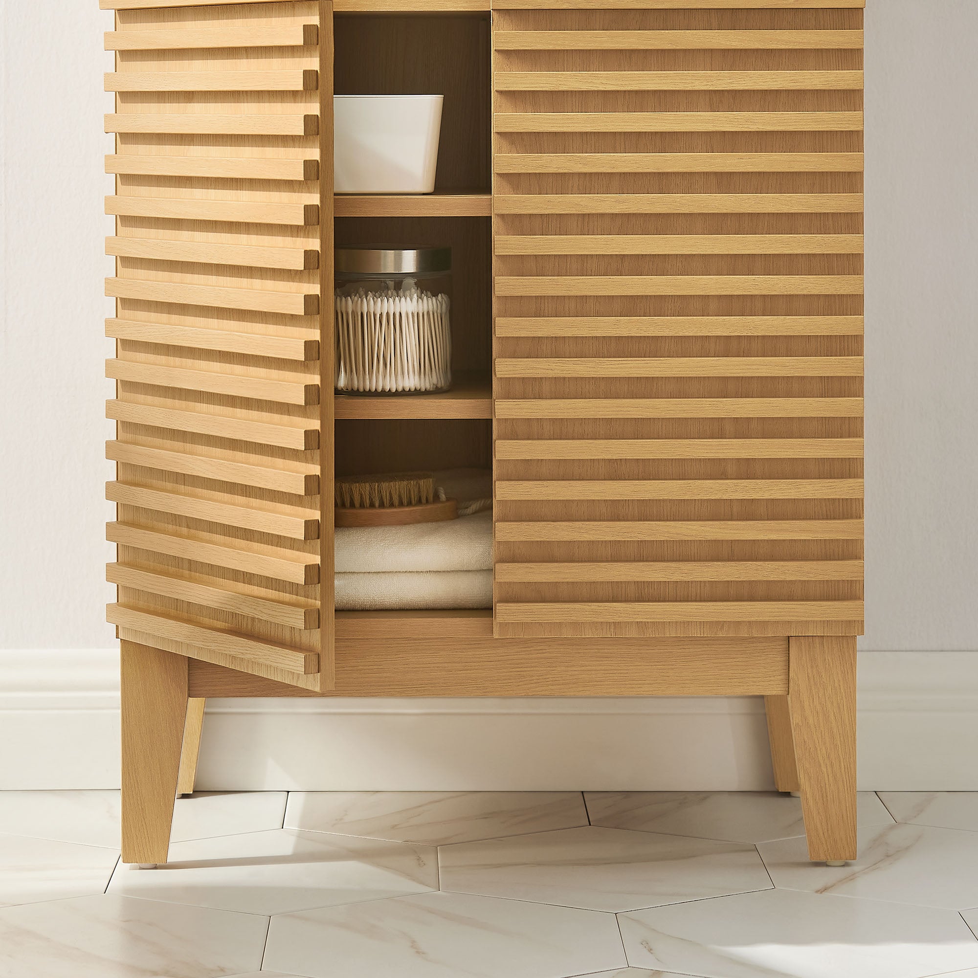 Render Freestanding Bathroom Storage Cabinet - Oak