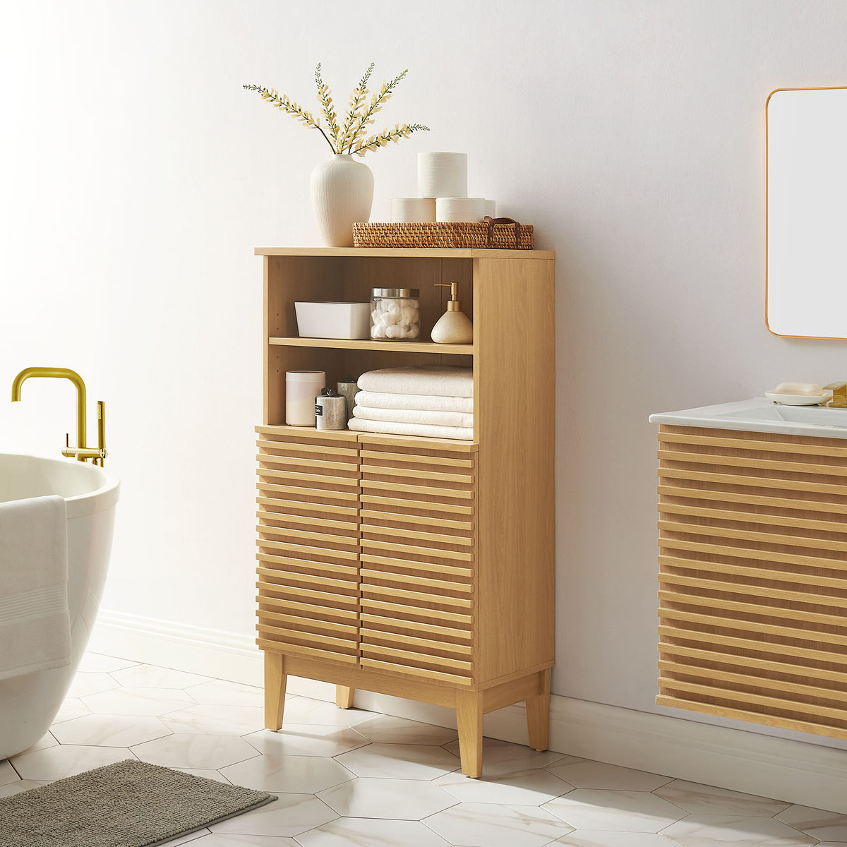 Render Freestanding Bathroom Storage Cabinet - Oak