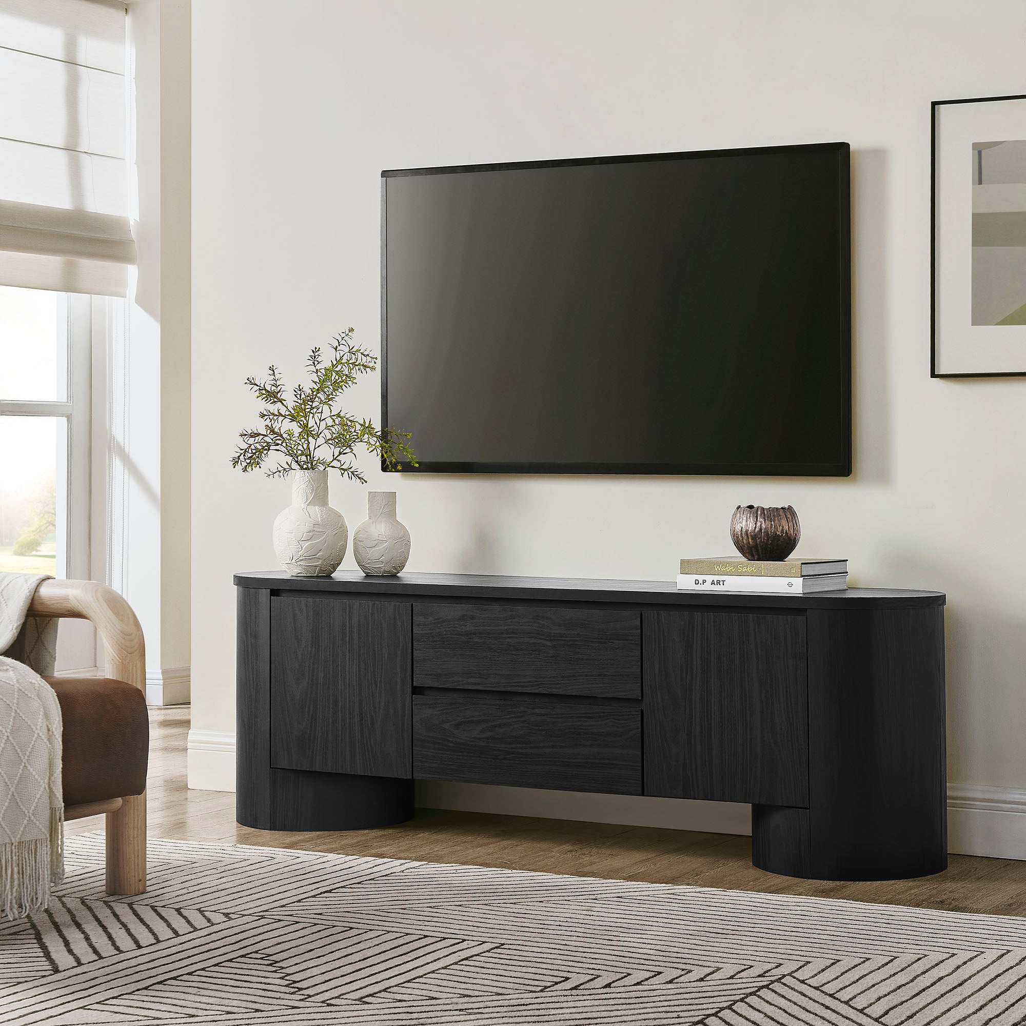 Duval 71 Inch Oval TV Cabinet - Black