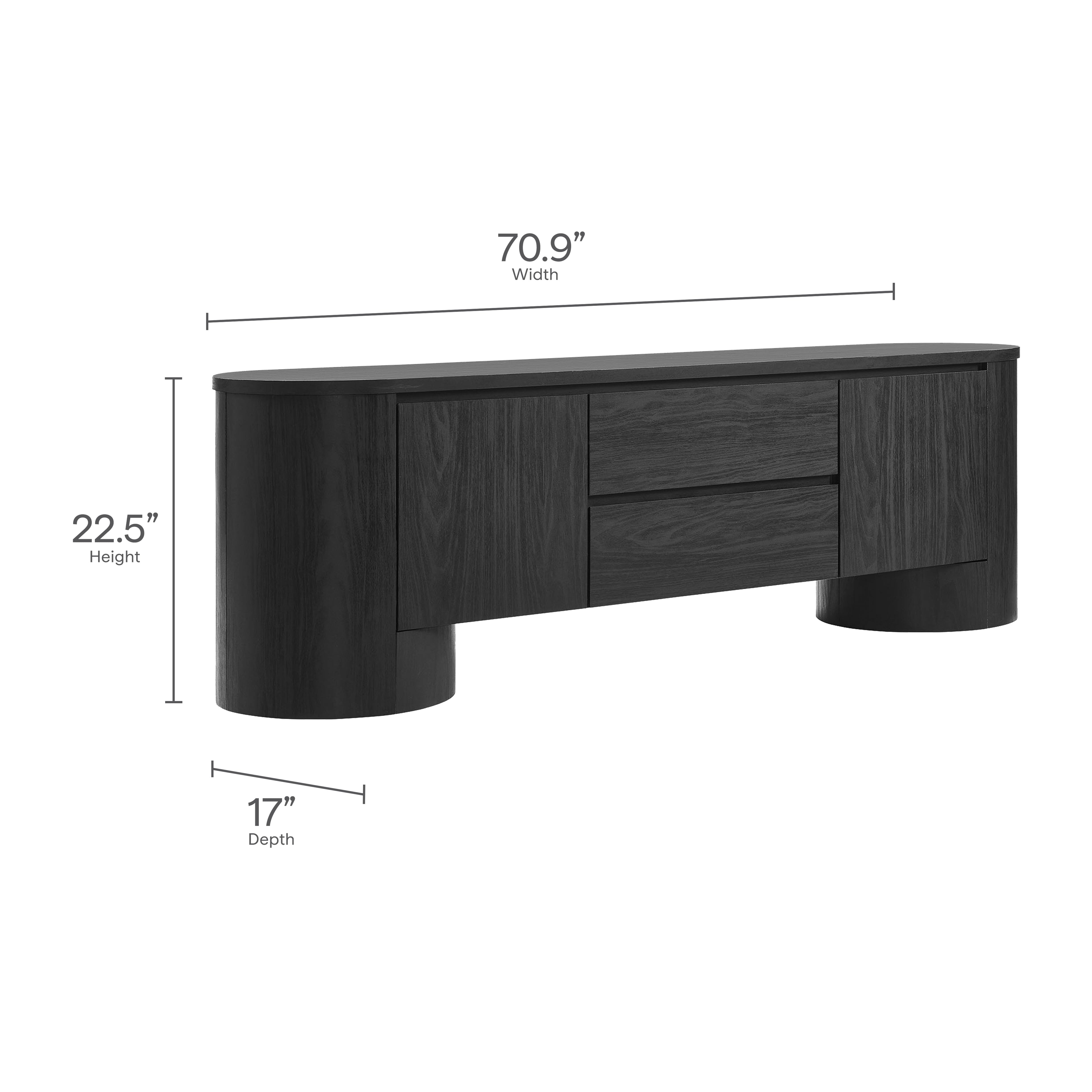 Duval 71 Inch Oval TV Cabinet - Black