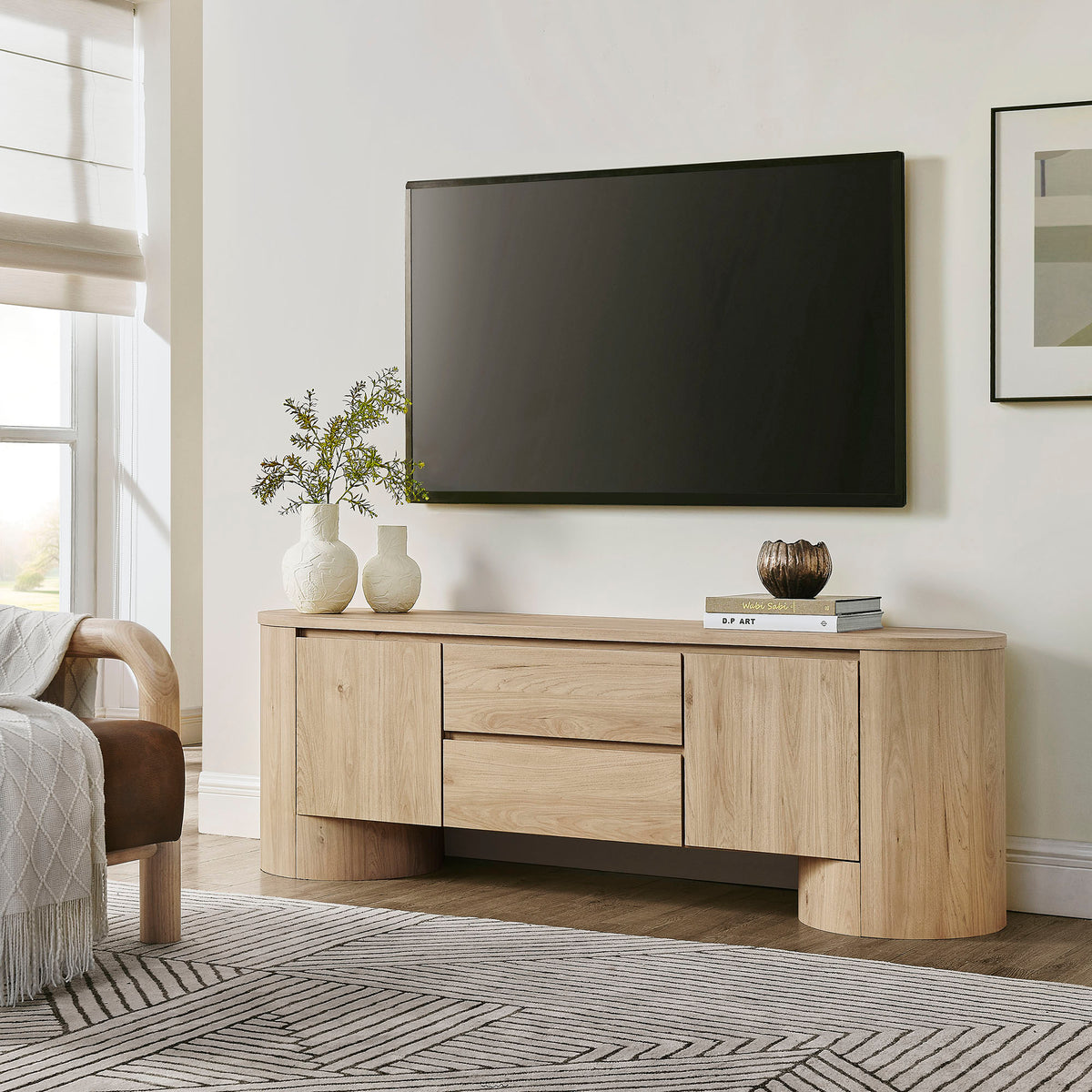 Duval 71 Inch Oval TV Cabinet - Light Oak