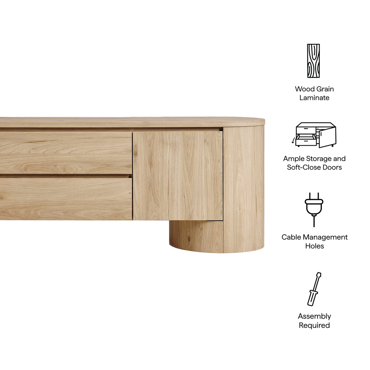Duval 71 Inch Oval TV Cabinet - Light Oak