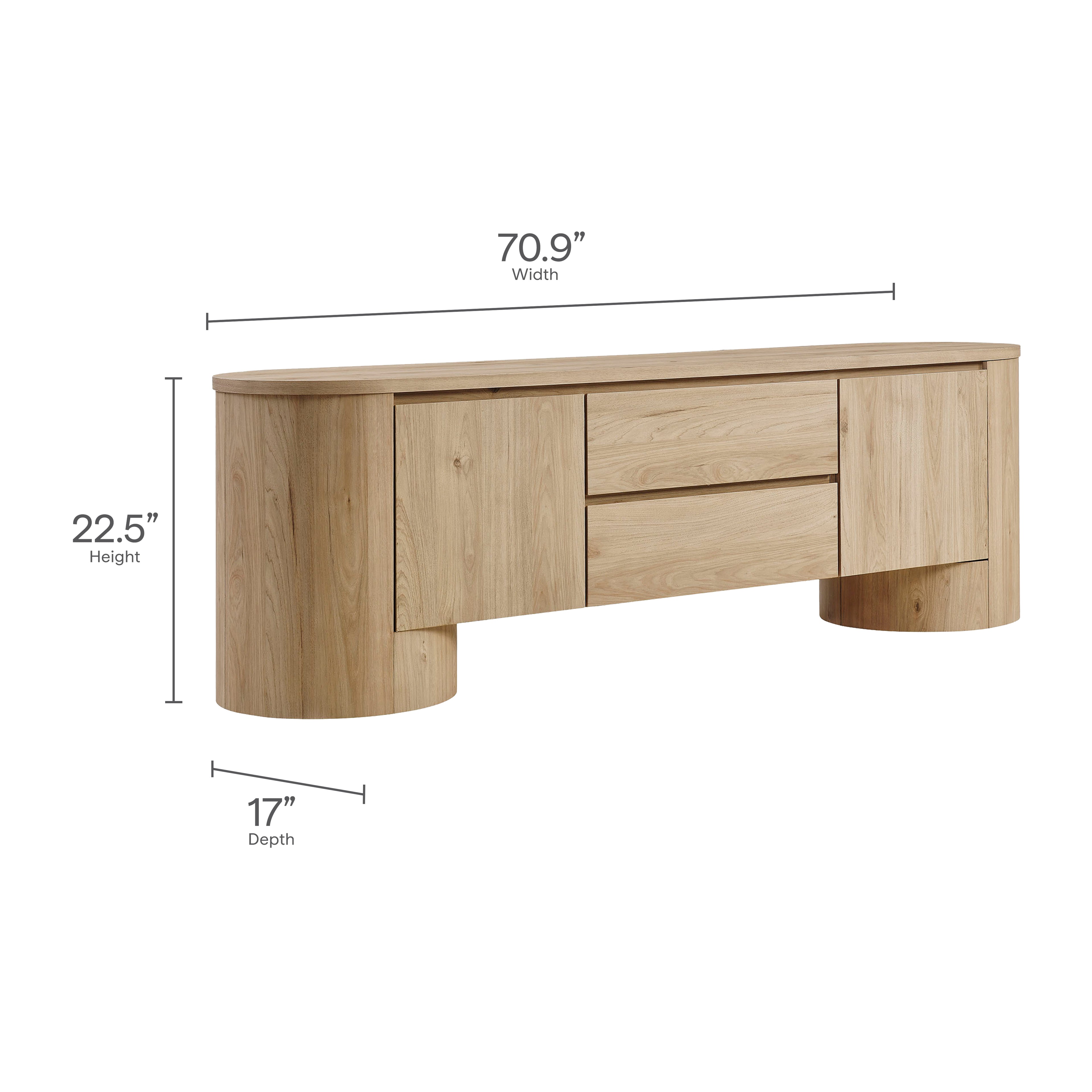 Duval 71 Inch Oval TV Cabinet - Light Oak
