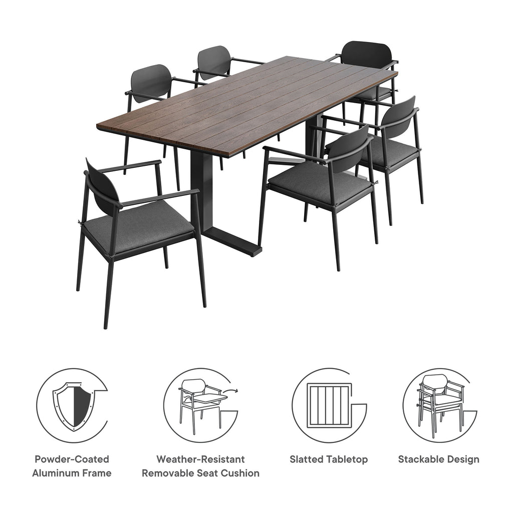 Aeris 7-Piece Outdoor Patio Aluminum Dining Set - Charcoal