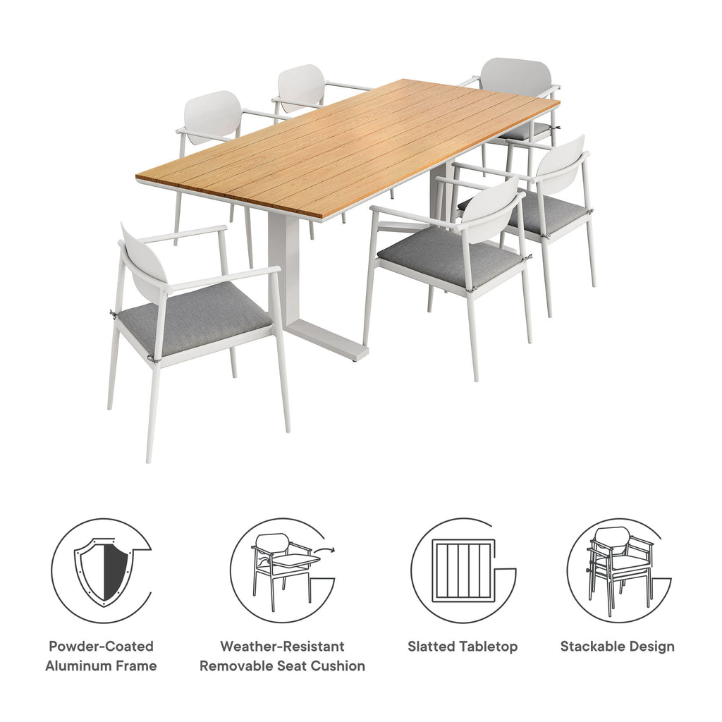 Aeris 7-Piece Outdoor Patio Aluminum Dining Set - White Light Gray