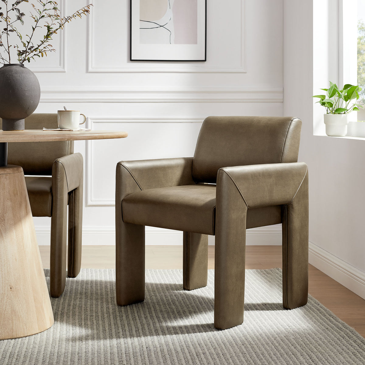 Daven Vegan Leather Dining Armchair - Mushroom