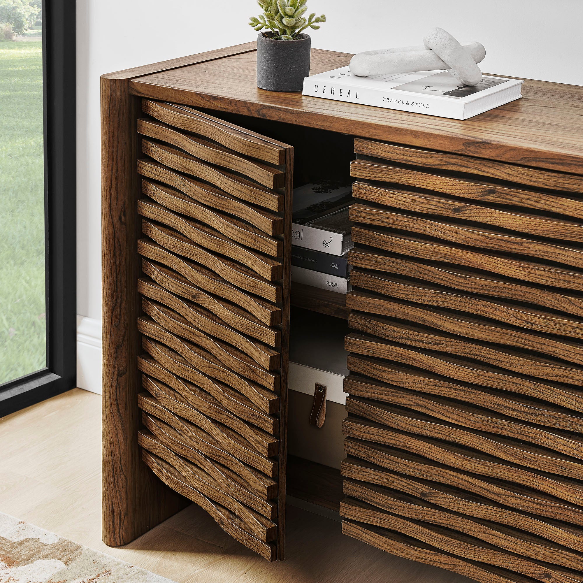 Emric Wave Accent Cabinet - Walnut