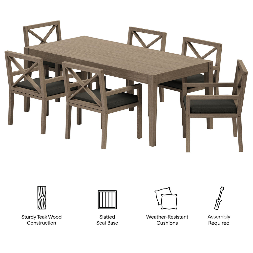 Northlake 7-Piece Outdoor Patio Teak Wood Dining Set - Weathered Gray Flint