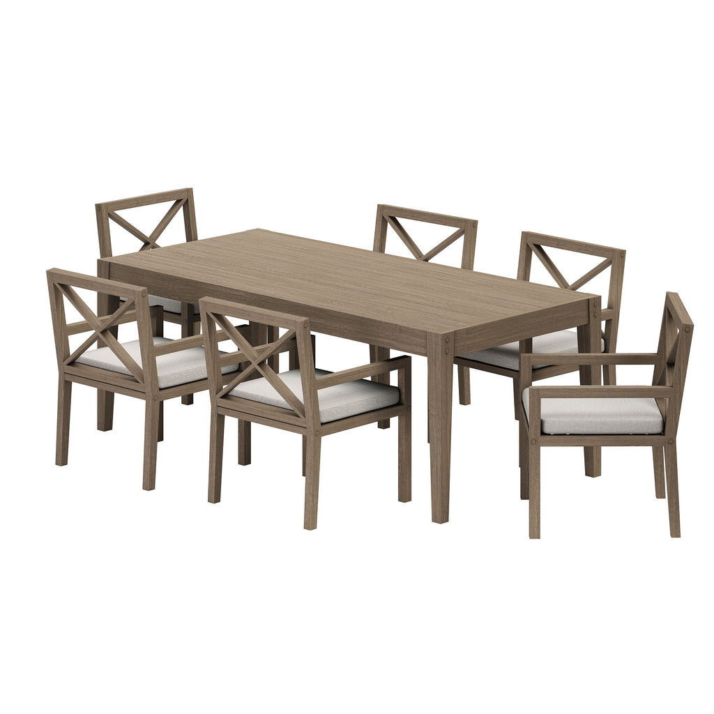 Northlake 7-Piece Outdoor Patio Teak Wood Dining Set - Weathered Gray Pebble