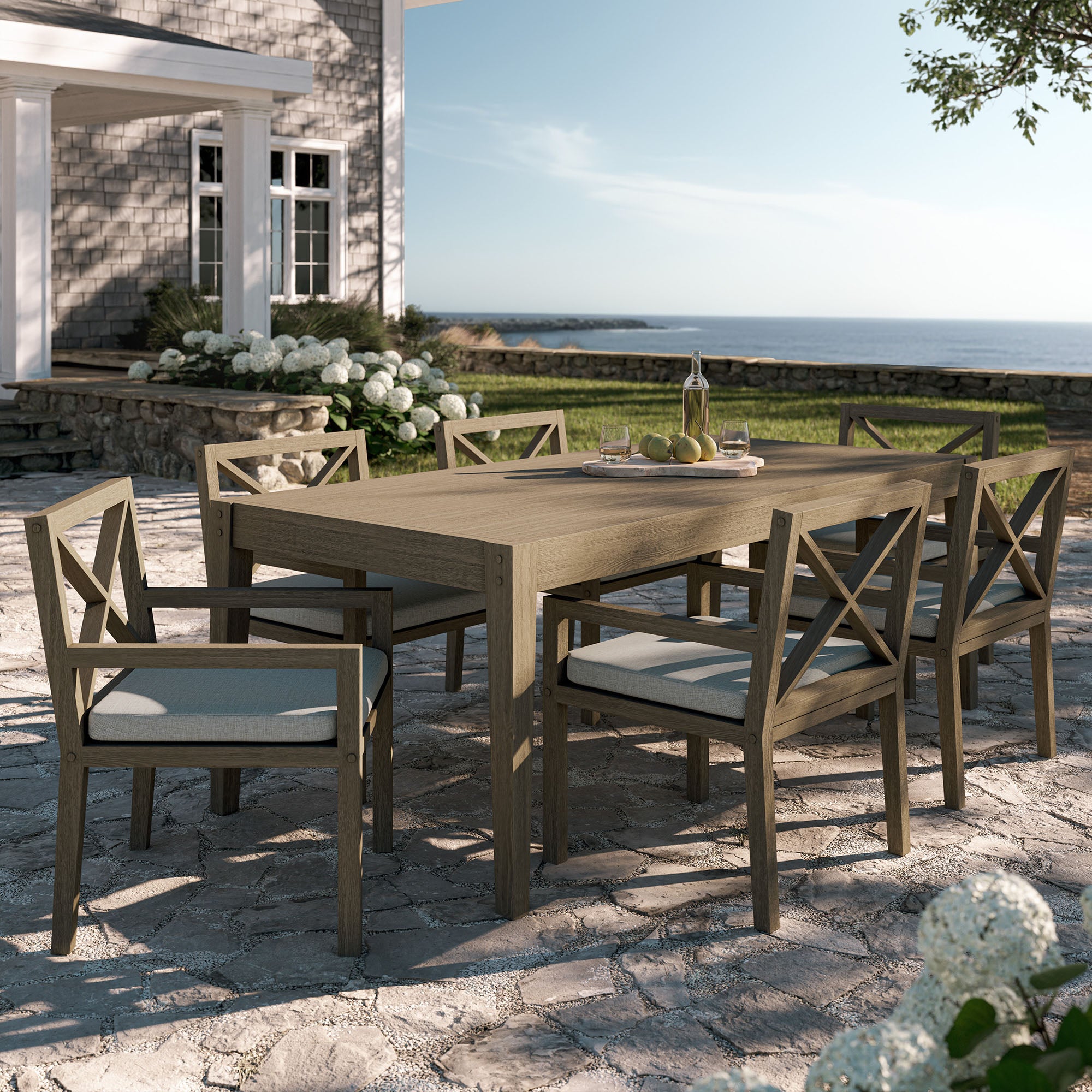 Northlake 7-Piece Outdoor Patio Teak Wood Dining Set - Weathered Gray Pebble