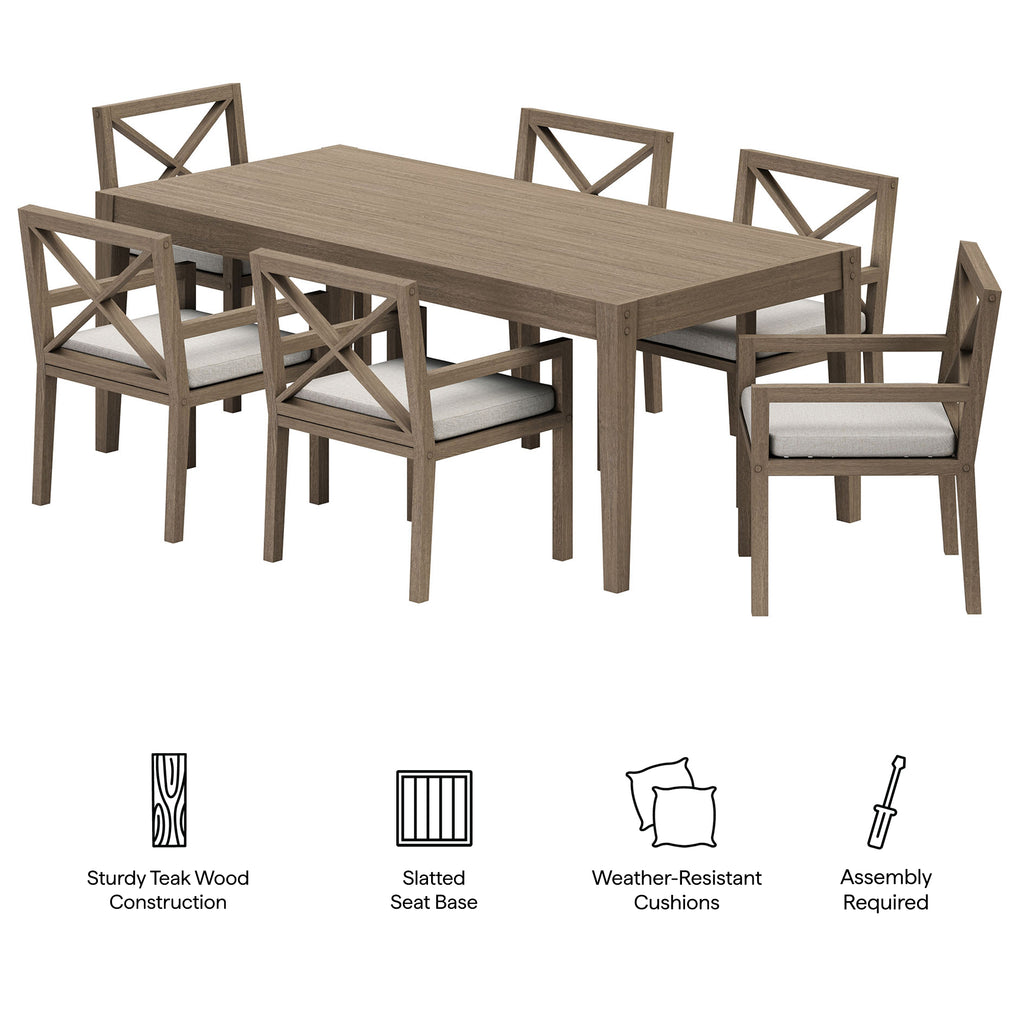 Northlake 7-Piece Outdoor Patio Teak Wood Dining Set - Weathered Gray Pebble