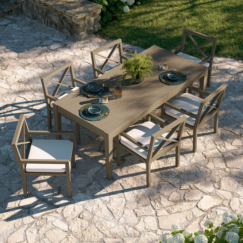Northlake 7-Piece Outdoor Patio Teak Wood Dining Set - Weathered Gray White