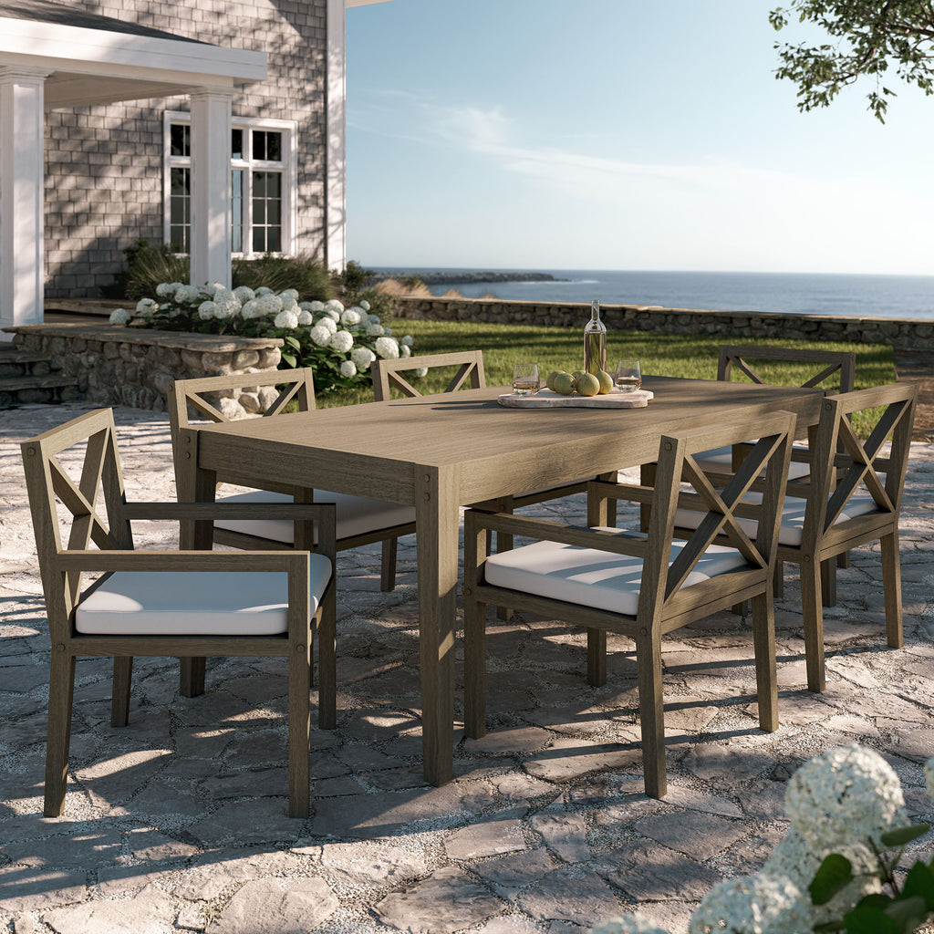 Northlake 7-Piece Outdoor Patio Teak Wood Dining Set - Weathered Gray White