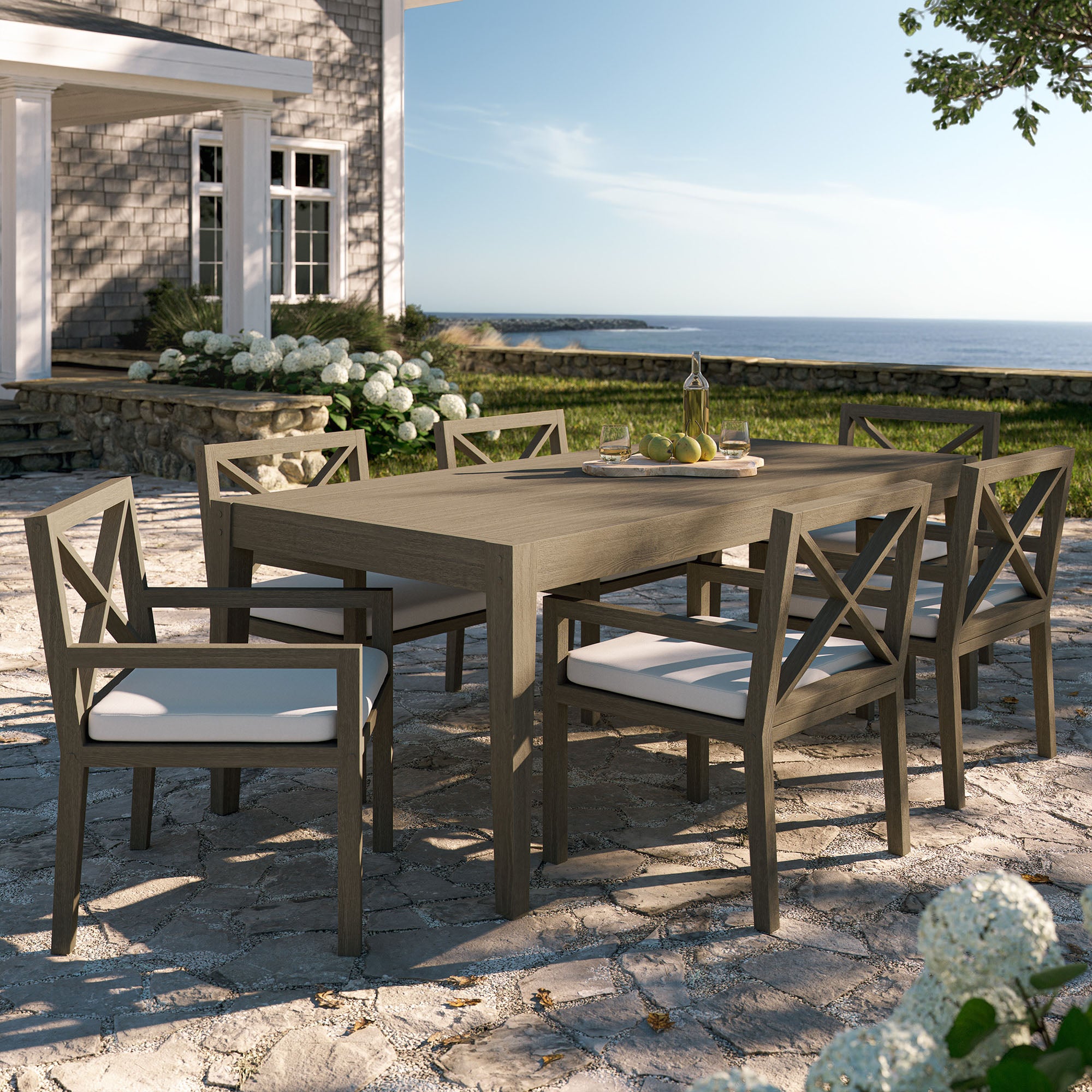 Northlake 7-Piece Outdoor Patio Teak Wood Dining Set - Weathered Gray White
