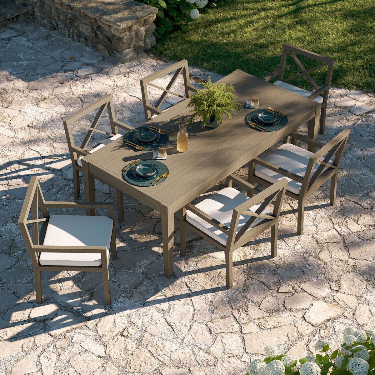 Northlake 7-Piece Outdoor Patio Teak Wood Dining Set - Weathered Gray White
