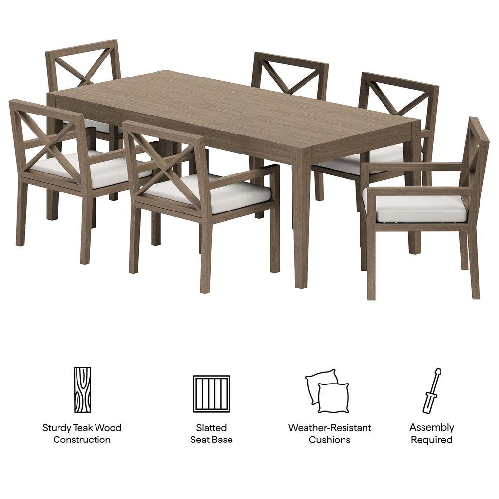 Northlake 7-Piece Outdoor Patio Teak Wood Dining Set - Weathered Gray White