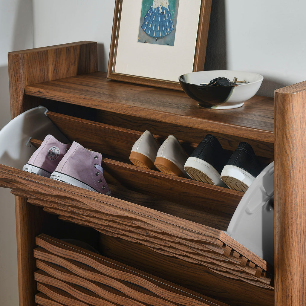 Emric Wave Shoe Cabinet - Walnut