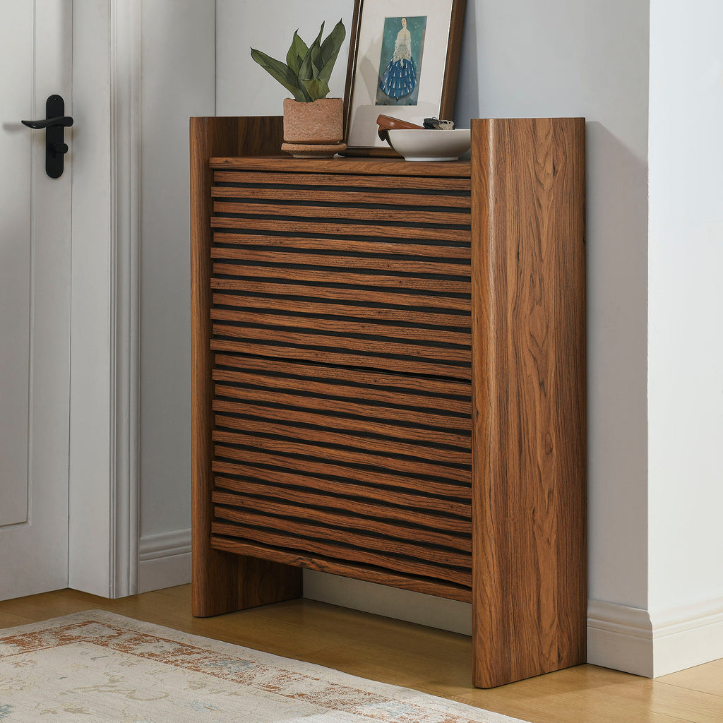 Emric Wave Shoe Cabinet - Walnut