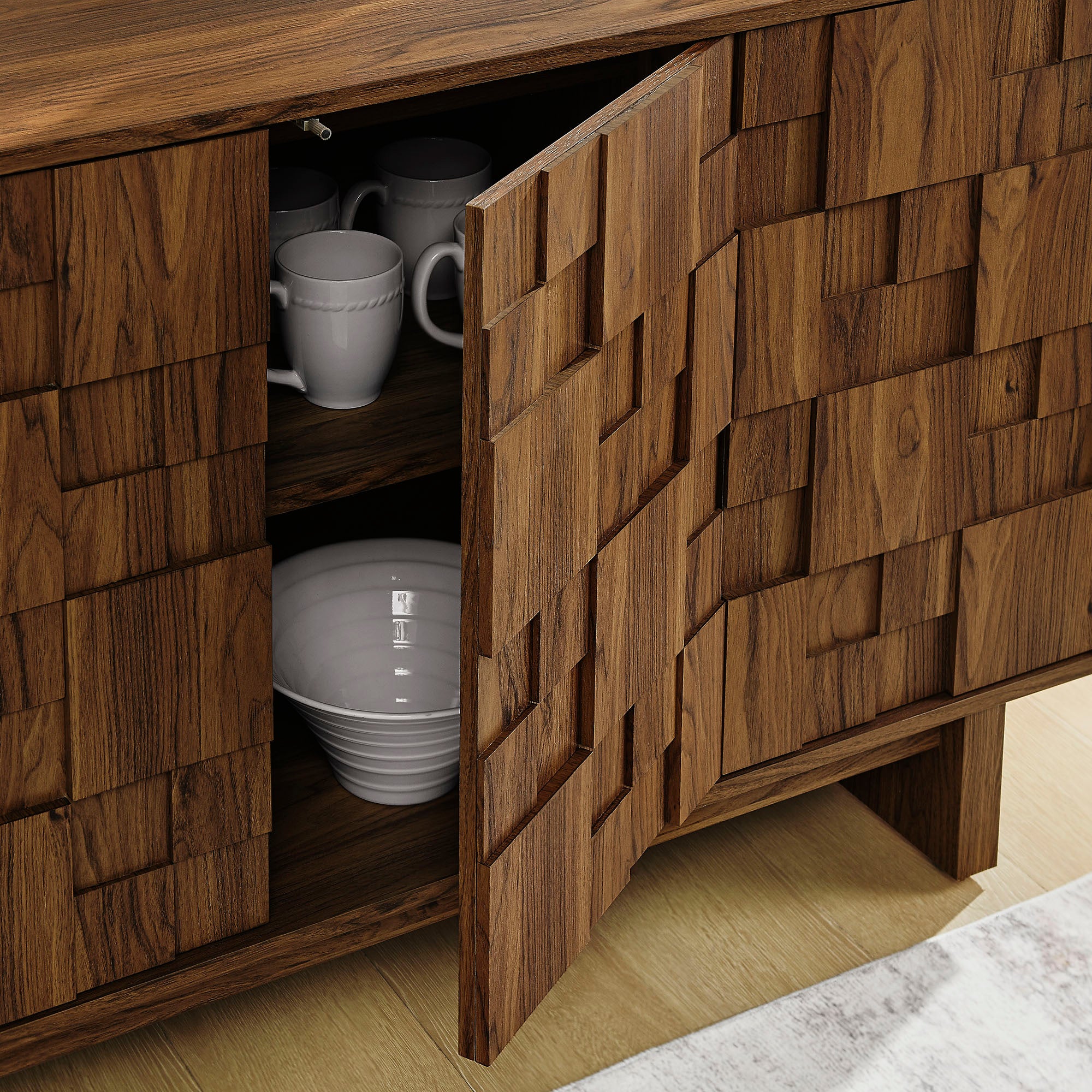 Owen 59 Inch 4 Door Geometric Sideboard - Walnut