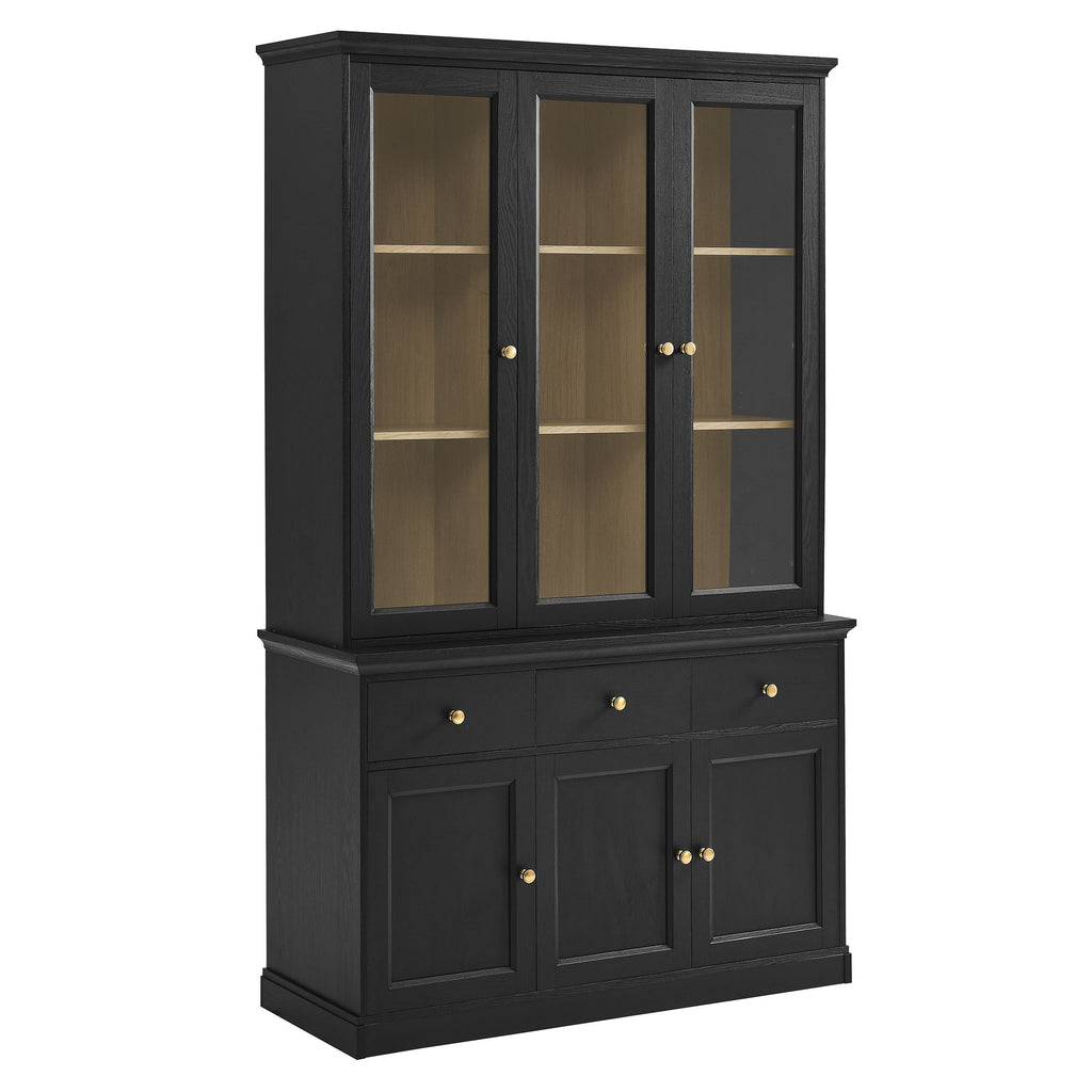 Amara 79 Inch Large Storage Display Cabinet - Black Oak