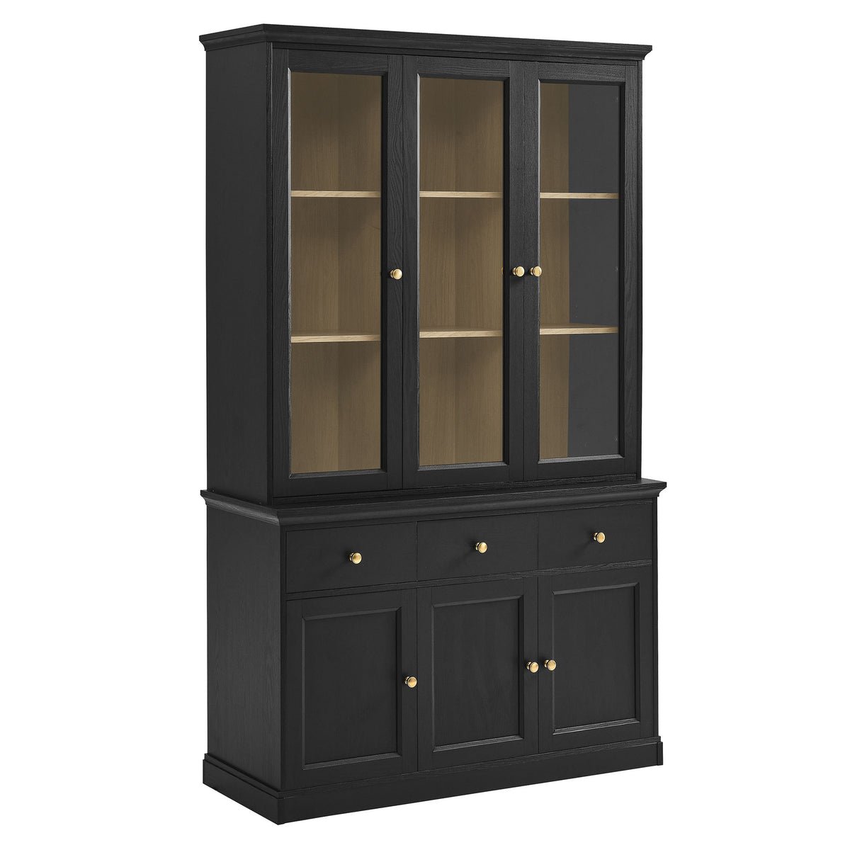 Amara 79 Inch Large Storage Display Cabinet - Black Oak